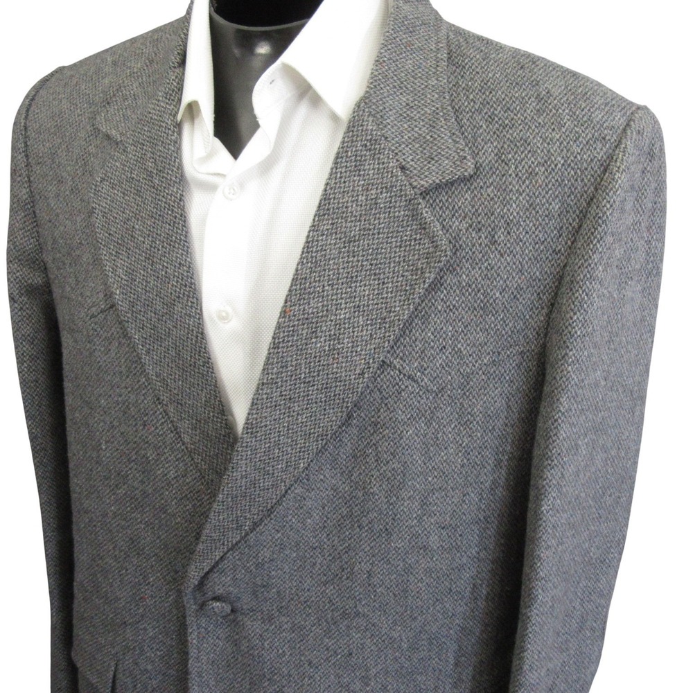 Vintage Western Sport Coat 46R Light Gray Tweed 2 Button Single Vent Yoke - Picture 3 of 11